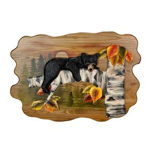 Bear Cub in Birch Forest Wood Wall Sculpture 24x34.5 Glossy Brown Indoor Decor